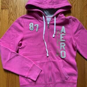Vintage 2000s y2k pink aero aeropostale zip up with a gray and pink hood
